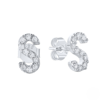 wholesale S925 Sterling Silver Geometric Stud Earrings With English Letters And Inlaid Zircons, Simple And Versatile-Platinum S