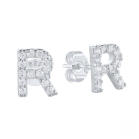 wholesale S925 Sterling Silver Geometric Stud Earrings With English Letters And Inlaid Zircons, Simple And Versatile-Platinum R