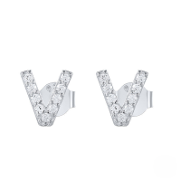 wholesale S925 Sterling Silver Geometric Stud Earrings With English Letters And Inlaid Zircons, Simple And Versatile-Platinum V