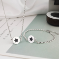 wholesale Sterling Silver S925 Five-Pointed Star Necklace Set for Women, Fashion OL Retro Resin Pendant Black Star Silver Jewelry-0-0
