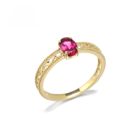 wholesale 9K Gold Japanese Light Luxury Jewelry Retro Hollow Wave Beaded Edge Ring for Women Fashionable Colored Gemstone Pink Garnet-9K Gold Rose Pomegranate Ring>Size 12