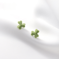 wholesale S925 Sterling Silver Ceramic Earrings with Clover Elements in Forest Green, G6065-0-0