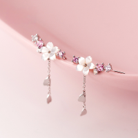 wholesale Sterling Silver Ear Hook Women's Korean Style Shell Flower Five-Petal Flower with Diamond Inlaid Heart Tassel Earrings Eardrop Jewelry G5389-S925 silver earrings silver 925 silver