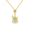 wholesale 9K Gold Musical Note Guitar Heart-Shaped Blue Opal Necklace Pendant, a Unique and Creative Gift-0-0