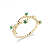 wholesale 9K Gold Artli Jewelry Korean-style Thorn Halo Green Zircon Ring, Fresh and Delicate Twining Flower Branch New Beginner Accessory-9K Gold Thorn Green Zirconium Ring Size 12