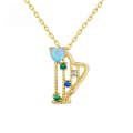 wholesale 9K Gold Euro-American Style Fashion Trendsetter Synthetic Blue Opal Musical Instrument Harp Pendant Necklace Collarbone Chain Pendant-0-0
