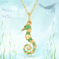 wholesale 925 Sterling Silver with Nano Green Zircon Summer New Seahorse Pendant Vacation Ocean Necklace for Women Wholesale European and American Jewelry-0-0
