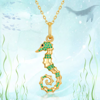 wholesale 925 Sterling Silver with Nano Green Zircon Summer New Seahorse Pendant Vacation Ocean Necklace for Women Wholesale European and American Jewelry-Pendant without chain 925 silver