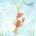 wholesale S925 Gold-Plated Sterling Silver Summer New Lobster Pendant with Red Ruby Ocean Vacation Necklace Women's Jewelry-0-0