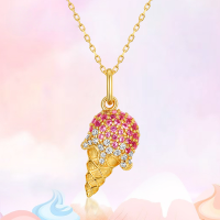 wholesale S925 Silver Summer New Ice Cream Cone Red Zircon Pendant Necklace, Sweet Vacation Day Choker, European and American Jewelry-Pendant without chain>925 silver