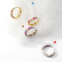 wholesale 925 Silver Stylish Small Colorful Diamond Ear Clips for Women, Fashion Korean Short Hoop Earrings-S925 Silver Earrings Gold 925 Silver