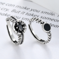 wholesale Sterling silver couple rings, small batch design, trendy adjustable fashion gift, his and hers style, unique commemorative black stone matching set-0-0