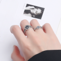 wholesale Sterling silver couple rings, small batch design, trendy adjustable fashion gift, his and hers style, unique commemorative black stone matching set-0-3