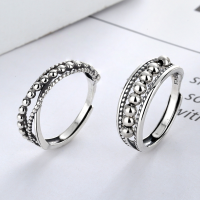 wholesale Sterling silver couple's ring, European and American new style accessory, fashion minimalist dotted beaded ring, adjustable Thai silver ring-YJ037/B model is about 2.5 grams. The mouth is adjustable.
