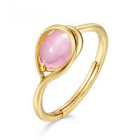 wholesale [9K Gold Plated S925 Silver] Japanese Korean Style New Natural Pink Crystal Classic Teardrop Ring Women's Geometric Ring Wholesale-Natural Rose Quartz Adjustable opening