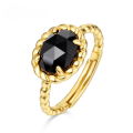wholesale S925 gold-plated silver Japanese lightweight luxury vintage twist geometric circle adjustable ring with natural black onyx wholesale-0-0