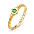 wholesale 925 Silver Gold Plated Green Star Emerald Light Luxury Vintage Adjustable Ring for Women Wholesale Jewelry-0-0