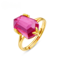 wholesale 925 Sterling Silver New Synthetic Pink Topaz Geometric Plated Gold Ring Women's Japanese Minimalist Exaggerated Leaf Wholesale-0-0