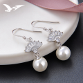 wholesale S925 Sterling Silver Fashion Pearl Earrings Simple Shell Pearl Small Fan Ear Studs for Women with Inlaid Zirconia-0-0