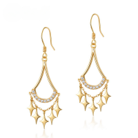 wholesale 925 Silver Gold-Plated Korean Light Luxury Tassel Star Long Earrings, New Dreamy Starry Sky Zircon Earrings-Zircon 925 Silver