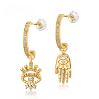 wholesale S925 silver asymmetric eye palm earrings for women, trendy exaggerated long drop earrings, wholesale from manufacturer-Zircon>925 Silver