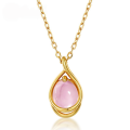 wholesale S925 silver-plated 9K gold classic water drop pendant with natural pink quartz (rose quartz) wholesale necklace for spring and summer new arrivals-0-0