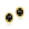 wholesale Sterling Silver Japanese and Korean Light Luxury Vintage Natural Black Agate Stud Earrings for Women, Airumei New OL Style Versatile Wholesale-0-0