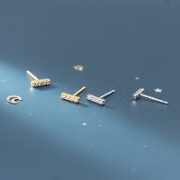 wholesale S925 Sterling Silver Ear Studs for Women, Korean Style Small Fresh and Simple Geometric Rectangle Diamond Inlaid Sweet Earrings G9859-s925 silver pair - gold 925 silver