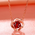 wholesale 925 Silver Fashion Four-Leaf Clover Necklace Wholesale Women's Natural Red Garnet Lucky Clover Pendant Chain Jewelry-0-0