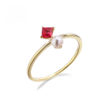 wholesale 9K gold jewelry, light luxury gemstone, natural ruby, pearl, simple and versatile stacking geometric ring for women-0-0