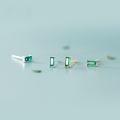 wholesale 925 Sterling Silver Korean-style Small Square Stud Earrings with Fresh Green Diamond, Square Student Ear Piercing Jewelry E9336-0-0