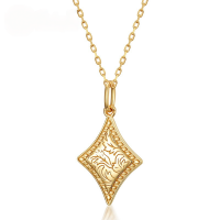 wholesale S925 sterling silver gold-plated new vintage classic floral diamond geometric pendant women's four-point star necklace-[Pendant] Without chain 925 silver