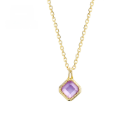 wholesale 9K Gold Japanese Light Jewelry Simple and Fashionable Princess-Cut Amethyst Mother-of-Pearl Necklace for Women High-End Collarbone Chain-Necklace>9K