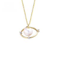 wholesale 9K Gold New Creative and Unique Natural Pearl Romantic Planet Universe Necklace Pendant Minimalist Ins Accessories-Romantic Universe Planet Necklace 9K