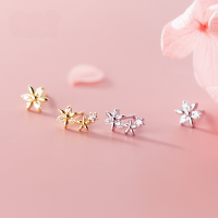 wholesale Sterling Silver S925 Earrings Women Korean Style Small Fresh Micro-Inlaid Asymmetric Floral Romantic Ear Accessories G6378-s925 silver pair rose gold 925 silver