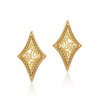 wholesale S925 Sterling Silver Gold-Plated European Classical Leaf Pattern Stud Earrings for Women New Retro Geometric Diamond Shape Earrings-9K gold plated