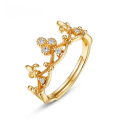 wholesale S925 Silver Gold-Plated New Light Luxury Retro Plum Blossom Crown Coronation Ring for Women, Japanese and Korean Style Hollow Vintage Ring-0-0