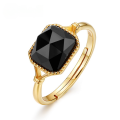 wholesale S925 Silver Plated with 9K Gold, Japanese and Korean Light Luxury Natural Black Agate Ring for Women, Retro Style Adjustable Finger Ring Hand Jewelry-0-0