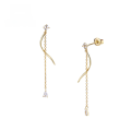 wholesale 9K real gold minimalist Korean wave earrings with natural white topaz, elegant and non-fading, available for drop shipping-0-0