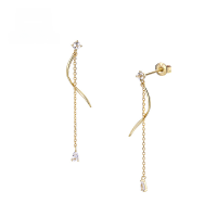 wholesale 9K real gold minimalist Korean wave earrings with natural white topaz, elegant and non-fading, available for drop shipping-White Topaz Tassel Earrings 9K