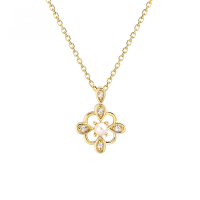 wholesale 9K Gold Vintage Pendant Simple Natural Pearl Necklace Lace Choker for Women Fashion Jewelry Direct Sales-Pearl + Zircon Pendant 9K