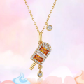 wholesale S925 Silver Summer New Orange Flavor Ice Pop Necklace for Women, Refreshing Ice Cream Nano Yellow Zircon Jewelry-0-0