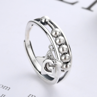 wholesale S925 Sterling Silver Korean Dongdaemun Ins Trendy Five-Point Star Pendant Rotating Bead Ring-YJ071/approx. 2.6g Adjustable opening