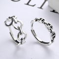 wholesale S925 Sterling Silver Korean-style N-Link Pig Nose Distressed Open Adjustable Ring for Women, Creative Light Luxury Thai Silver Single Ring-0-0