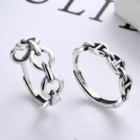wholesale S925 Sterling Silver Korean-style N-Link Pig Nose Distressed Open Adjustable Ring for Women, Creative Light Luxury Thai Silver Single Ring-YJ066 Type A: Approximately 2 grams &gt; Opening adjustable