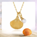 wholesale 925 Sterling Silver Summer New Natural Freshwater Pearl Scallop Shell Necklace Minimalist Ocean Style Wholesale-0-0