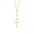 wholesale 9K Gold Retro Style Ankh Cross Moissanite Sandblasted Pendant Ankh Necklace Collarbone Chain for Women-0-0