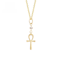 wholesale 9K Gold Retro Style Ankh Cross Moissanite Sandblasted Pendant Ankh Necklace Collarbone Chain for Women-Large Pendant - Moissanite &gt; 9K Gold