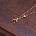 wholesale 9K Gold Korean-style lightweight luxury jewelry princess-cut elegant fashion garnet diamond necklace vintage-inspired collarbone chain for women-0-1