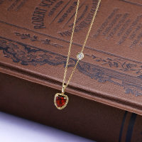 wholesale 9K Gold Korean-style lightweight luxury jewelry princess-cut elegant fashion garnet diamond necklace vintage-inspired collarbone chain for women-Red Pomegranate + Full Diamond Necklace 9K Gold--Spot